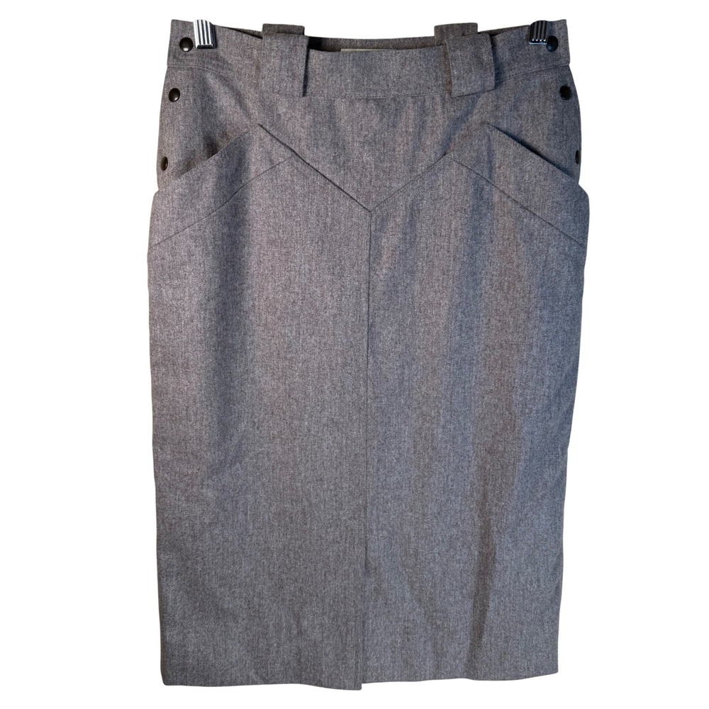 VTG Weekend Max Mara Pencil Skirt Womens Med Gray Wool Midi Western Yoke Italy‎